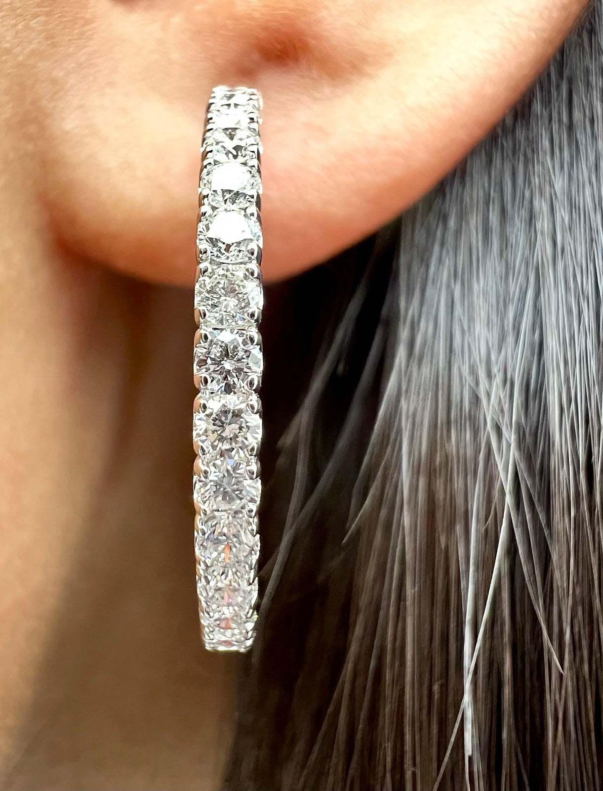 1.92 Carat Ladies Pave-Set Hoop Earrings in White Gold