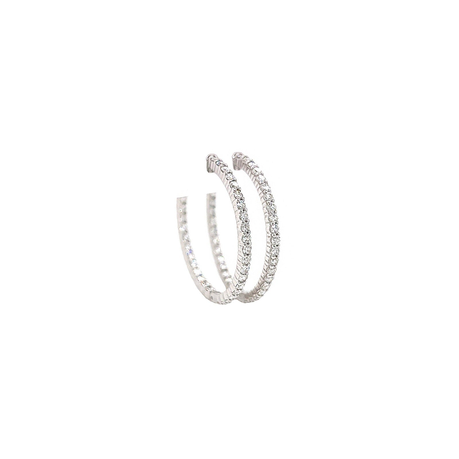 1.92 Carat Ladies Pave-Set Hoop Earrings in White Gold