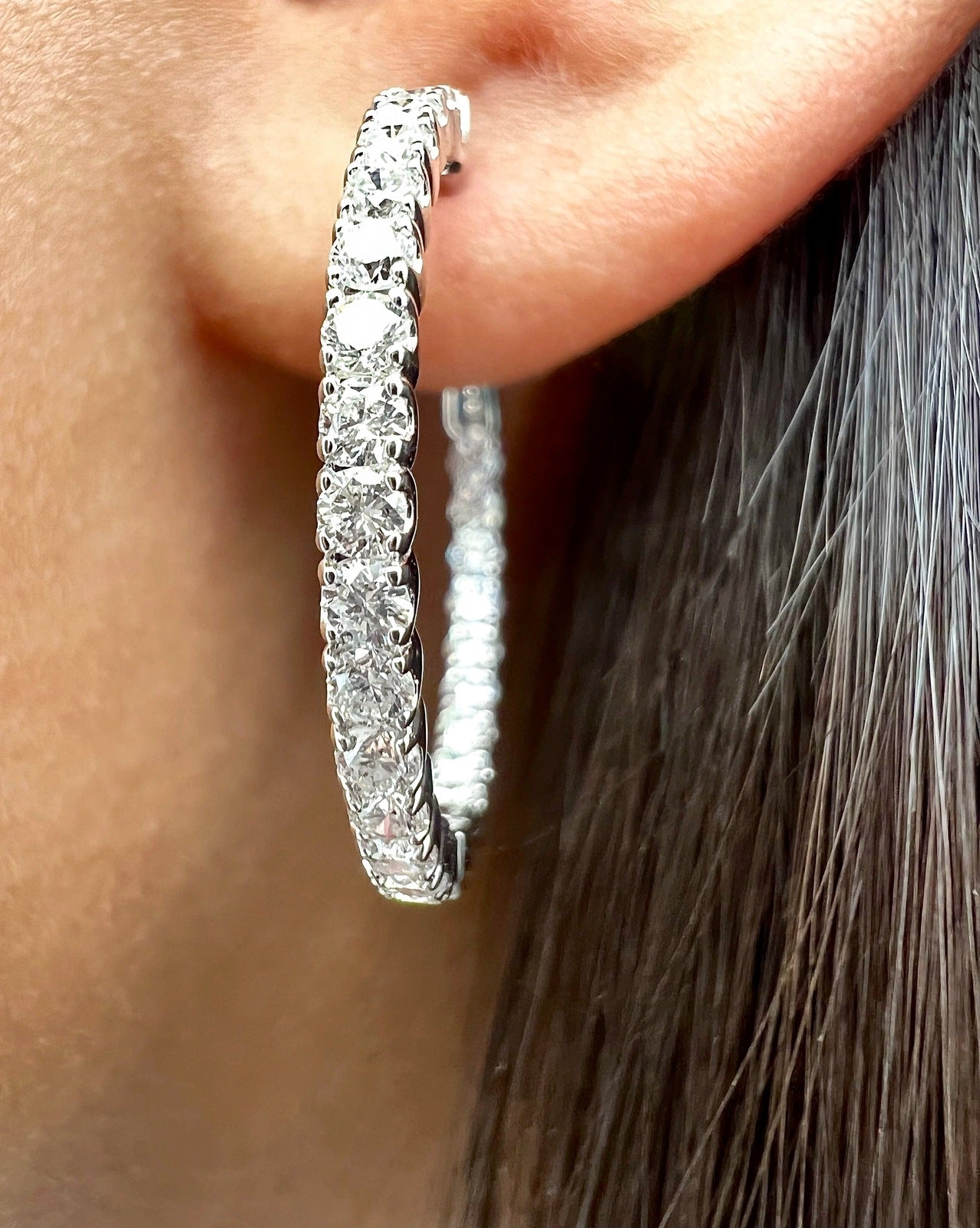 1.30 Carat Ladies Pave-Set Hoop Earrings in White Gold