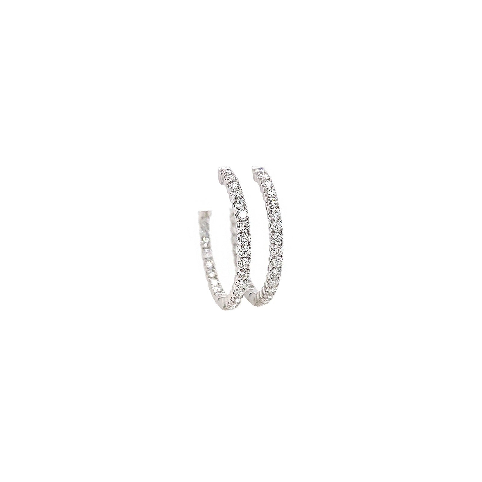 1.30 Carat Ladies Pave-Set Hoop Earrings in White Gold