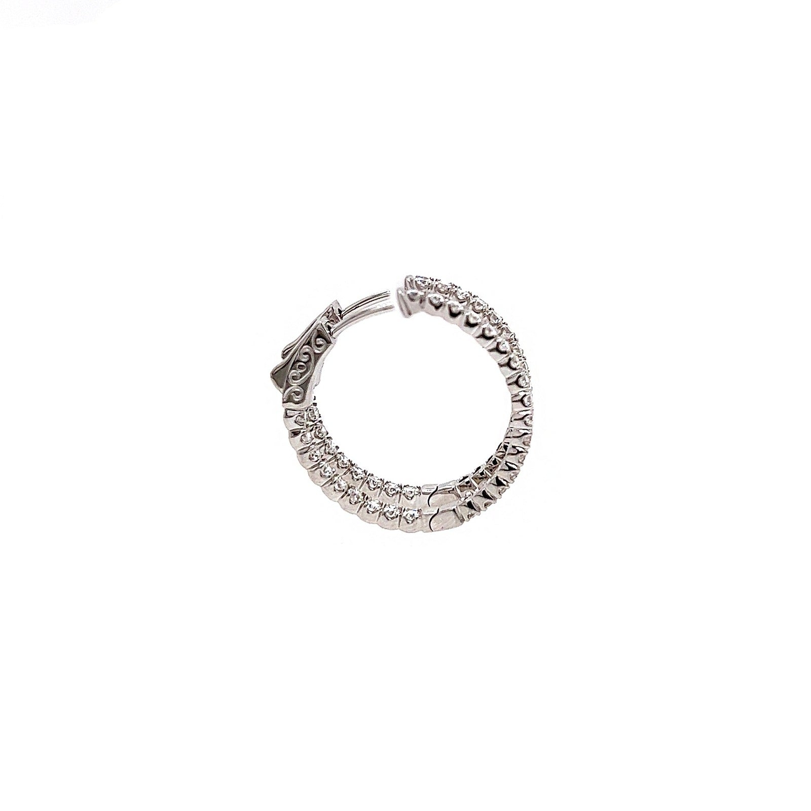 1.30 Carat Ladies Pave-Set Hoop Earrings in White Gold
