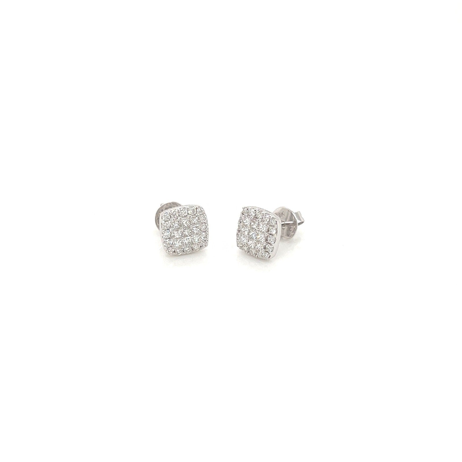 0.84 Carat Diamond Square Stud Earrings in 18K White Gold