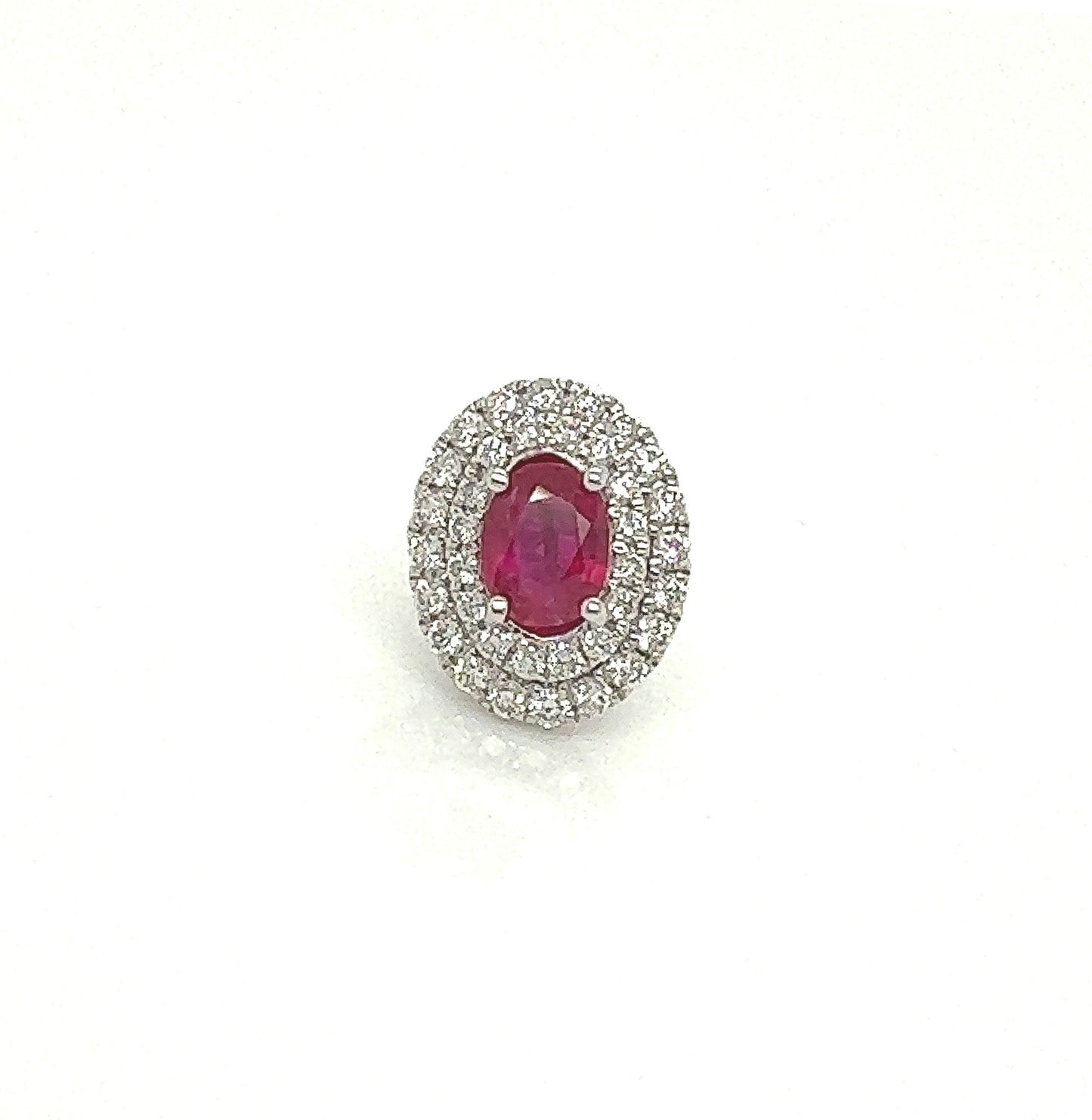 1.58 Total Carat Oval Ruby and Diamond Pushback Earrings in 18K White Gold