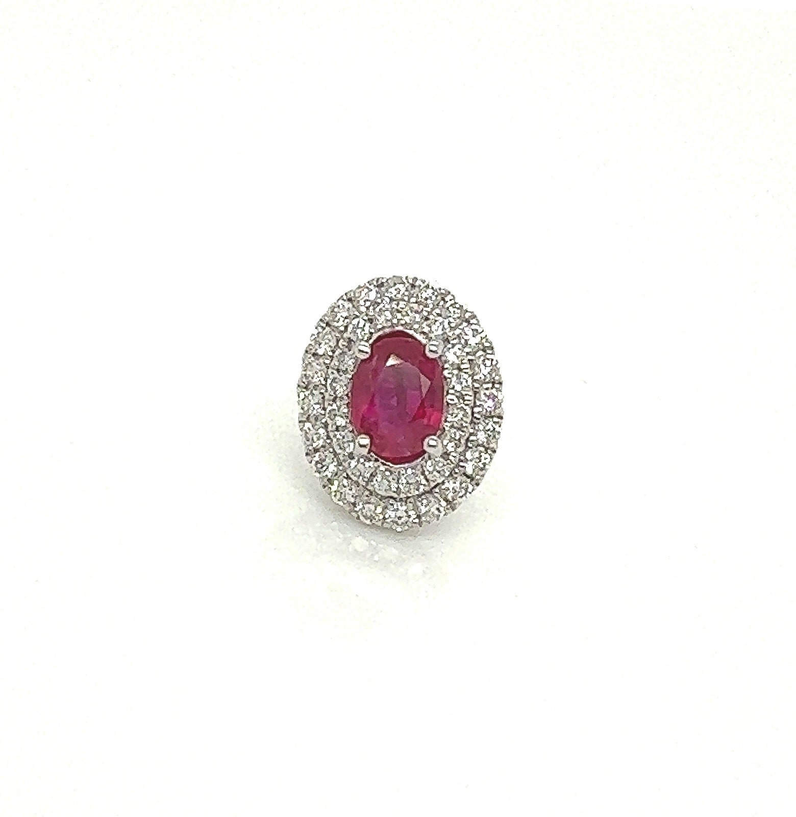 1.58 Total Carat Oval Ruby and Diamond Pushback Earrings in 18K White Gold