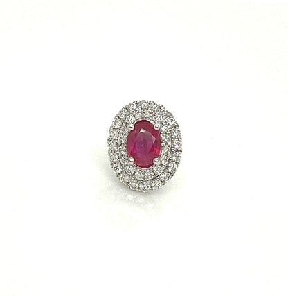 1.58 Total Carat Oval Ruby and Diamond Pushback Earrings in 18K White Gold
