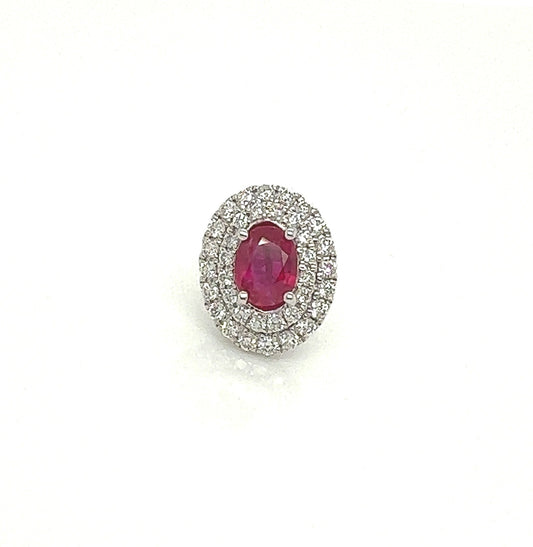 1.58 Total Carat Oval Ruby and Diamond Pushback Earrings in 18K White Gold