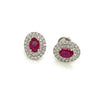 1.58 Total Carat Oval Ruby and Diamond Pushback Earrings in 18K White Gold