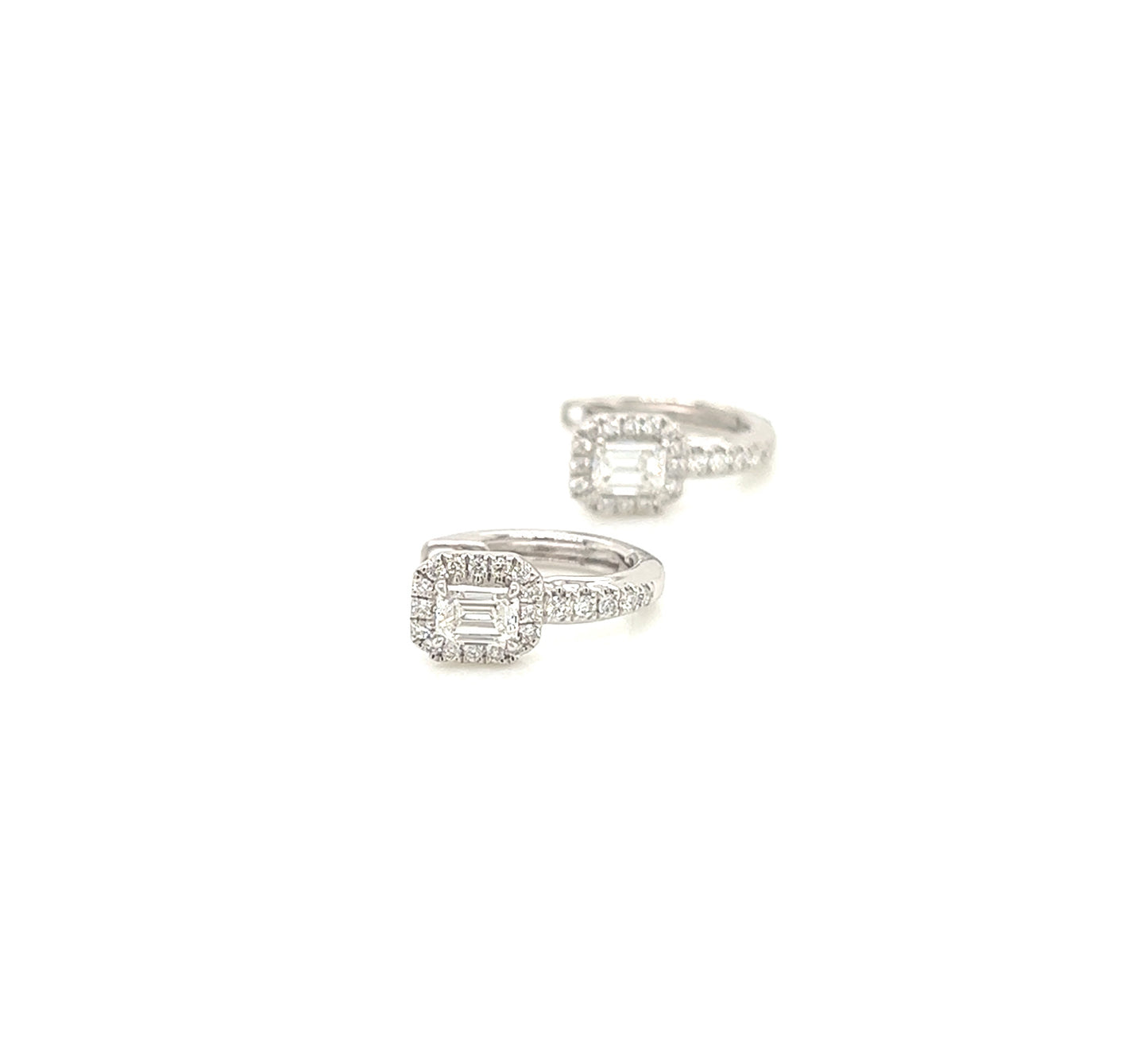 0.62 Total Carat Diamond Halo and Pave Set Hoop Earrings in 18K White Gold