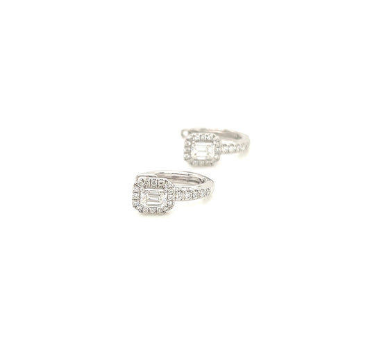 0.62 Total Carat Diamond Halo and Pave Set Hoop Earrings in 18K White Gold