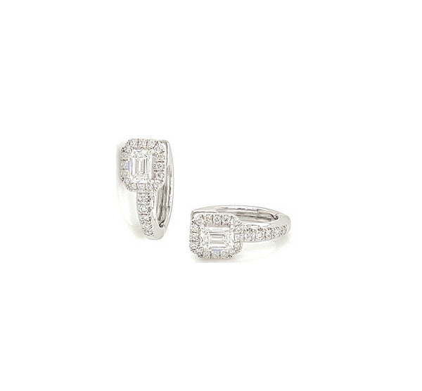 0.62 Total Carat Diamond Halo and Pave Set Hoop Earrings in 18K White Gold