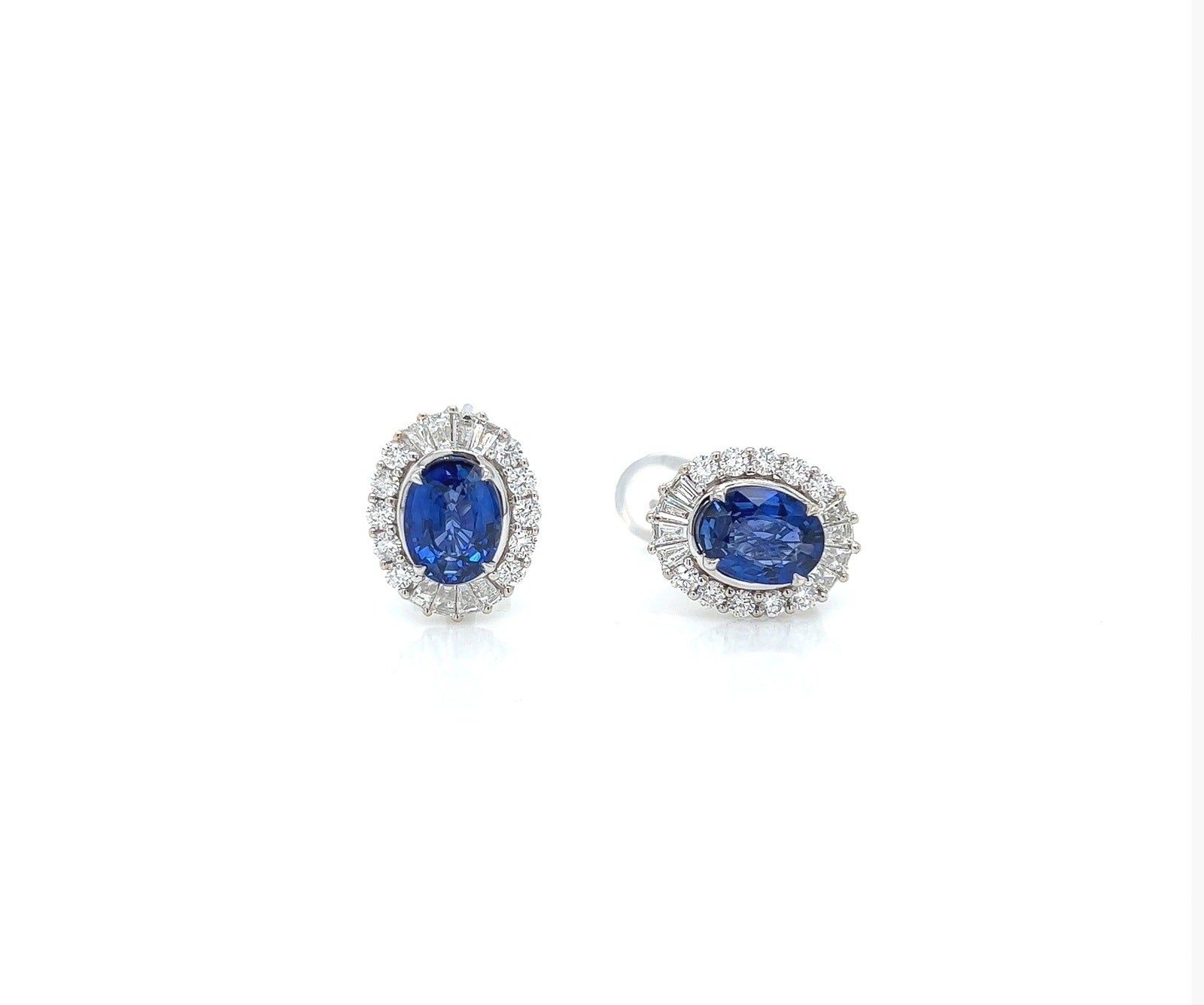 4.14 Total Carat Sapphire and Diamond Earrings in 14K White Gold