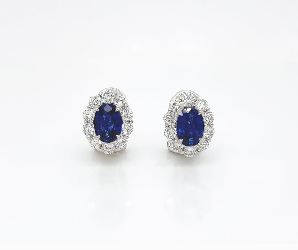 3.45 Total Carat Sapphire and Diamond Earrings in 18K White Gold