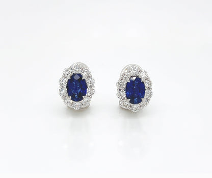 3.45 Total Carat Sapphire and Diamond Earrings in 18K White Gold