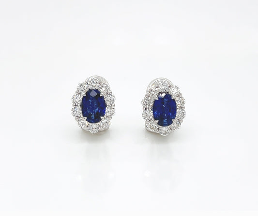 3.45 Total Carat Sapphire and Diamond Earrings in 18K White Gold