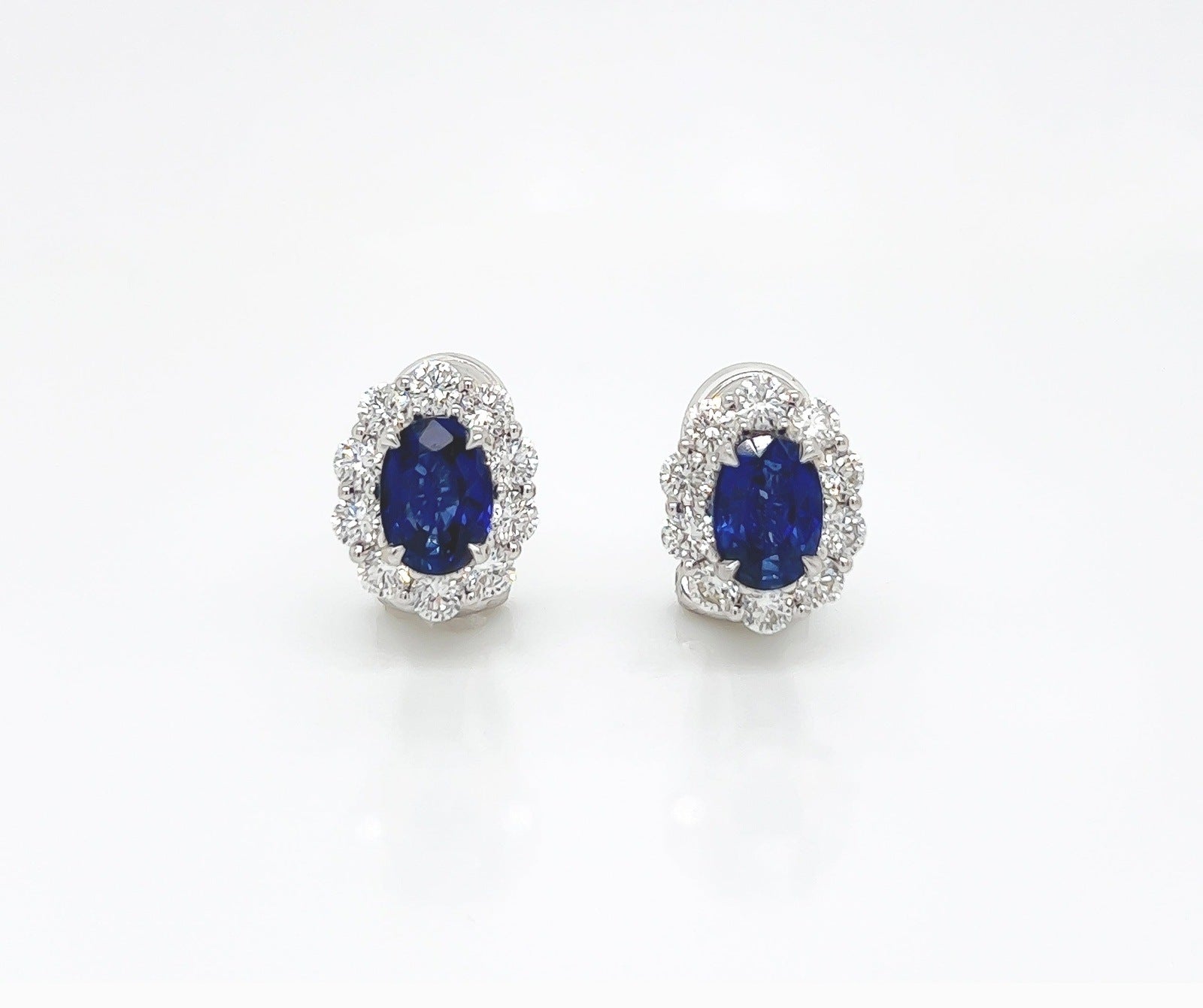 3.45 Total Carat Sapphire and Diamond Earrings in 18K White Gold