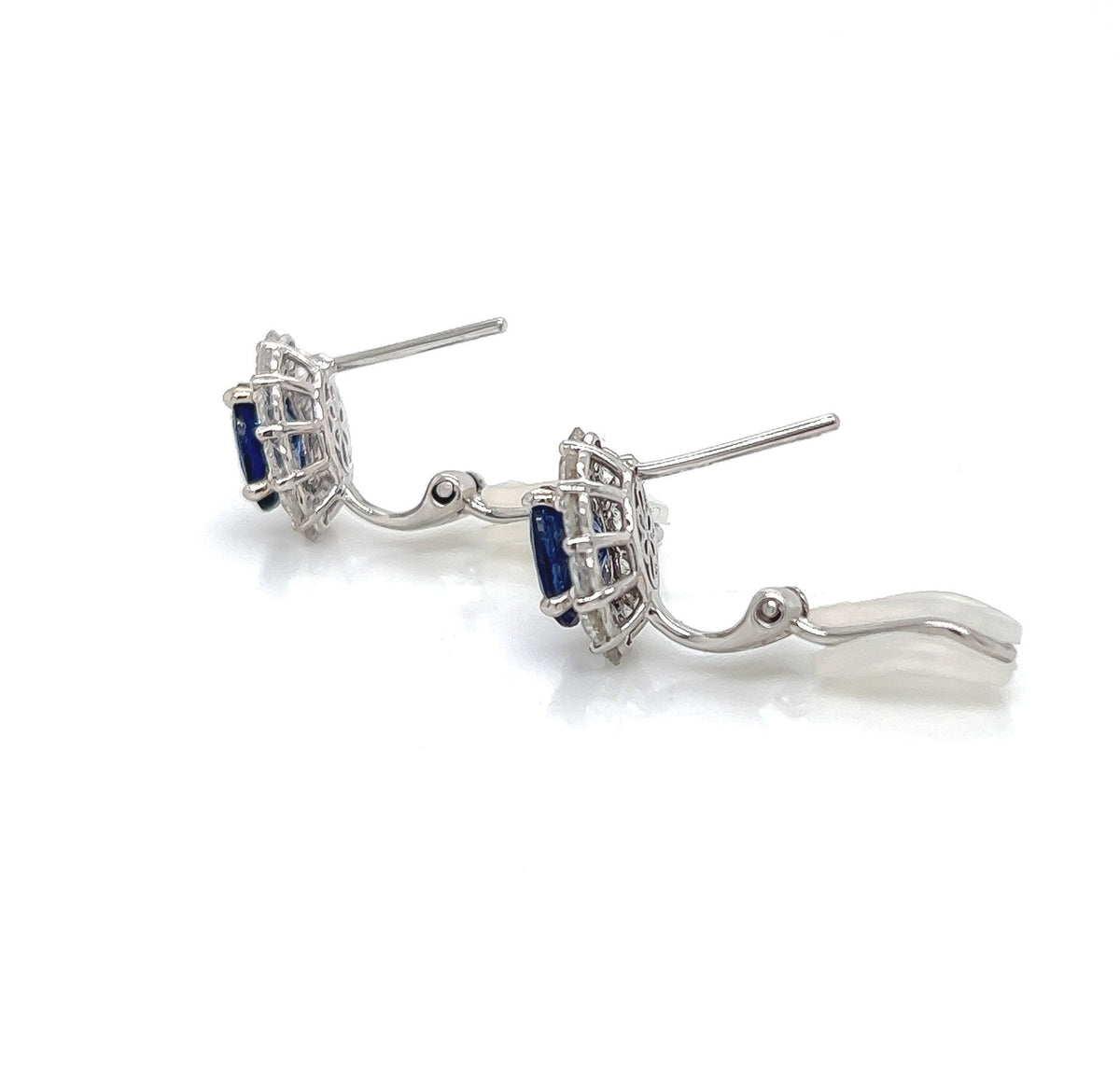 3.45 Total Carat Sapphire and Diamond Earrings in 18K White Gold