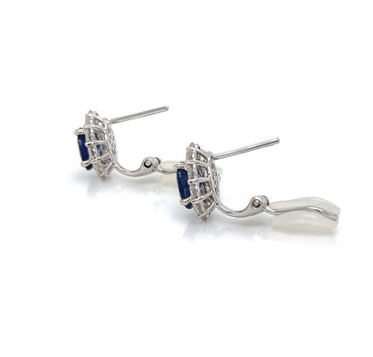 3.45 Total Carat Sapphire and Diamond Earrings in 18K White Gold