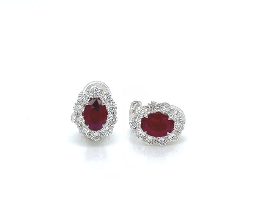 2.84 Total Carat Ruby and Diamond Earrings in 18K White Gold