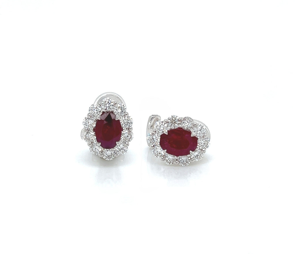 2.84 Total Carat Ruby and Diamond Earrings in 18K White Gold