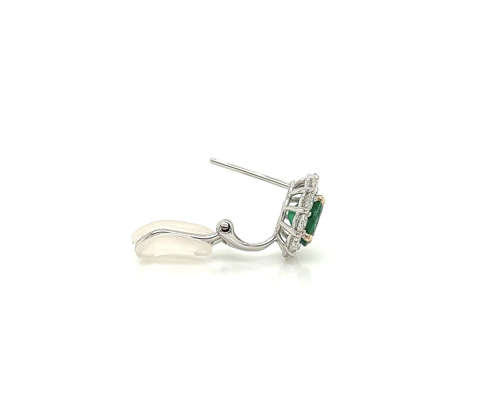 2.67 Total Carat Emerald and Diamond Halo Clip on Earrings in 18K White Gold