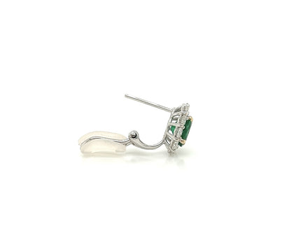2.67 Total Carat Emerald and Diamond Halo Clip on Earrings in 18K White Gold
