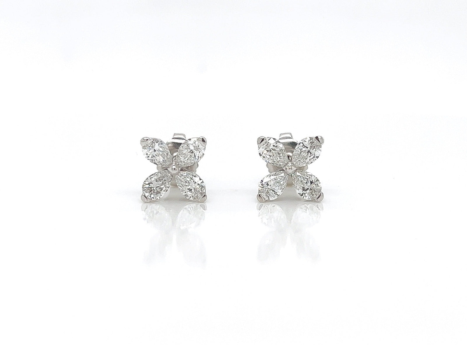 1.22 Carat Flower Shaped Diamond Stud Earrings in 18K White Gold