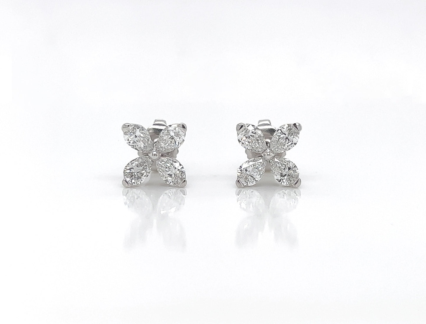 1.22 Carat Flower Shaped Diamond Stud Earrings in 18K White Gold