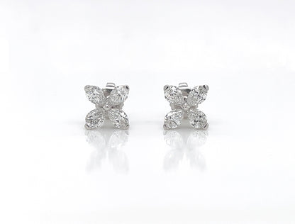 1.22 Carat Flower Shaped Diamond Stud Earrings in 18K White Gold