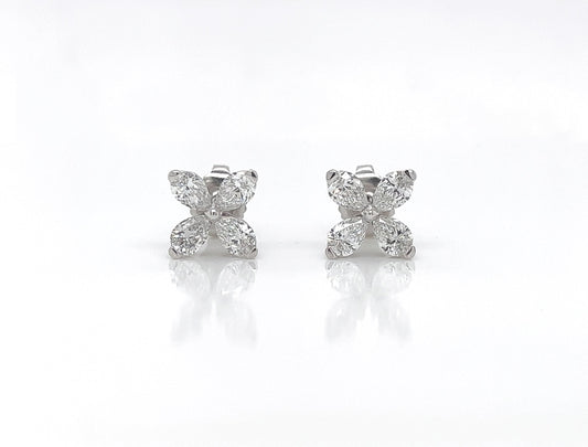 1.22 Carat Flower Shaped Diamond Stud Earrings in 18K White Gold