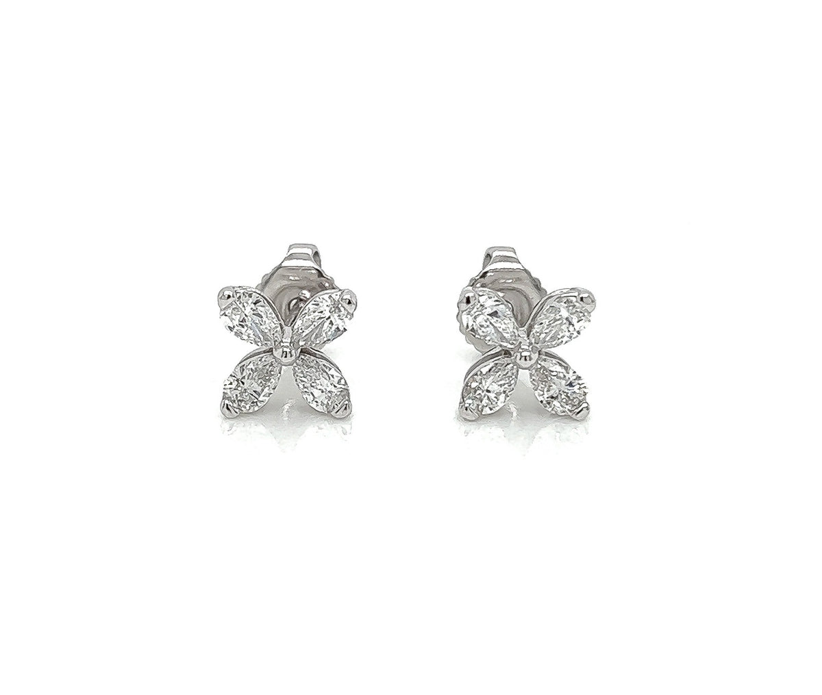 0.86 Carat Flower Shaped Diamond Stud Earrings in 18K White Gold