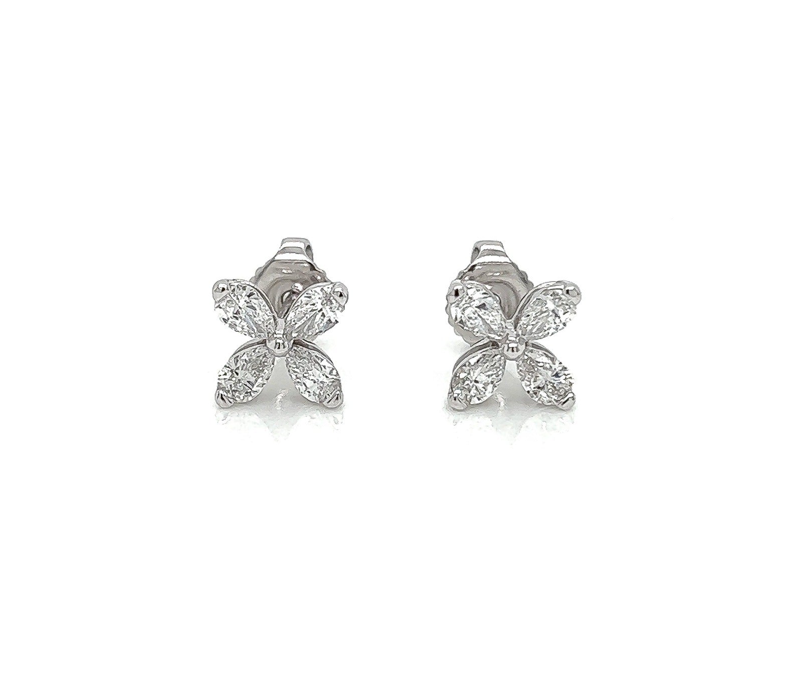 0.86 Carat Flower Shaped Diamond Stud Earrings in 18K White Gold