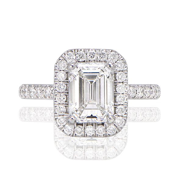 Emerald Cut Pave Halo Handmade Engagement Ring