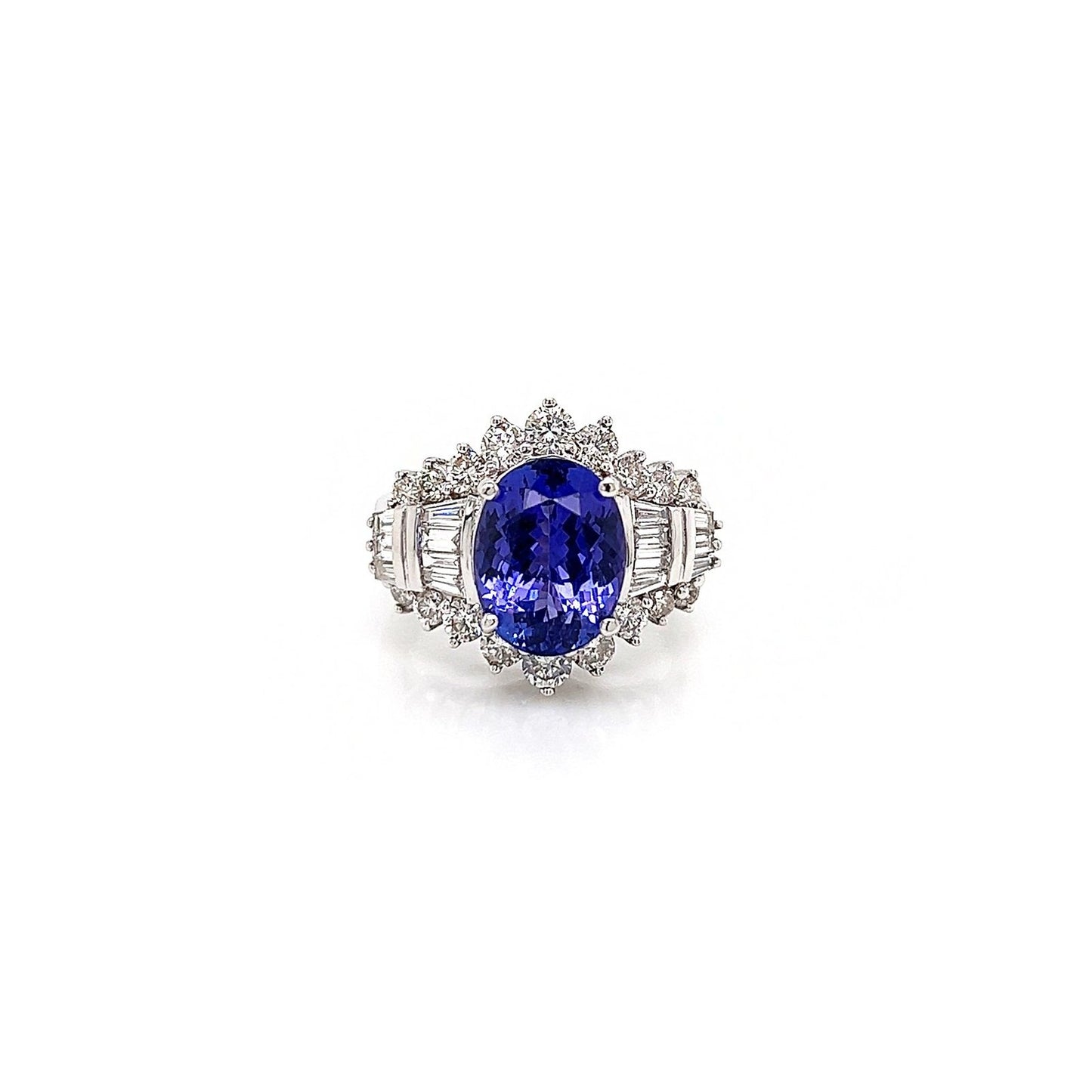 6.18 Total Carat Tanzanite and Diamond Ladies Engagement Ring in 14K White Gold