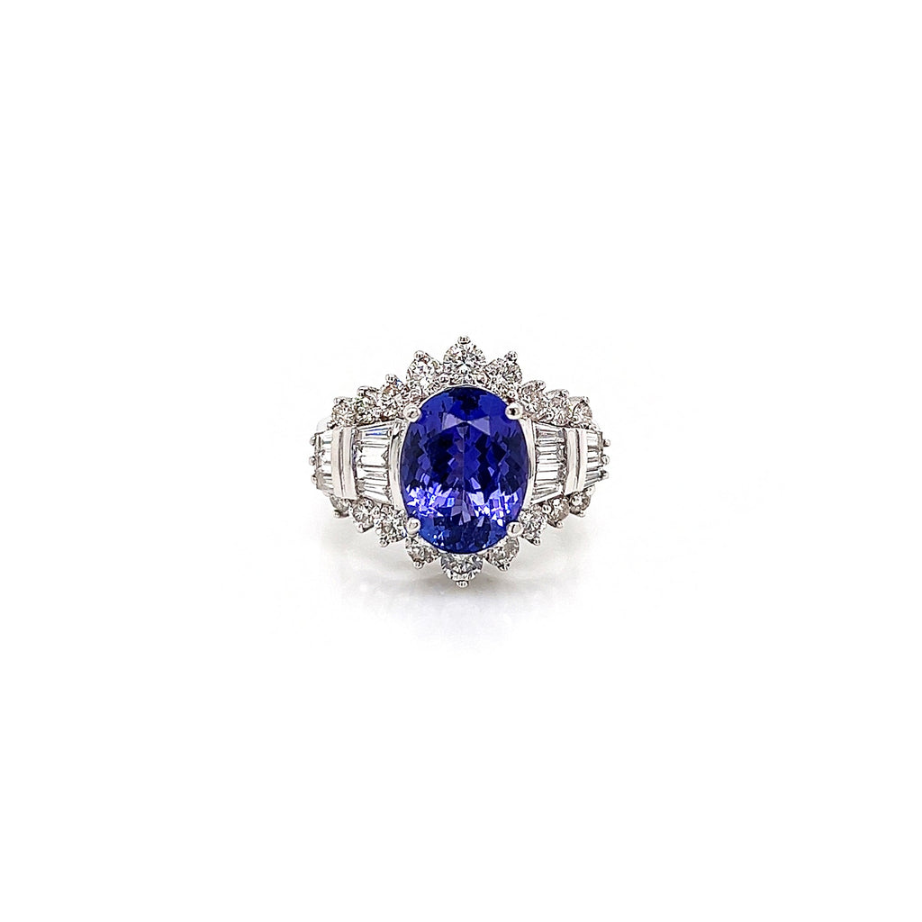 6.18 Total Carat Tanzanite and Diamond Ladies Engagement Ring in 14K White Gold One look is all it takes to fall in love with this mesmerizing tanzanite engagement ring