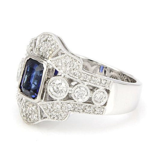 "ENGR01320" Sapphire Diamond Fashion Ring In 18k White Gold