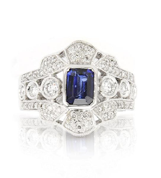 "ENGR01320" Sapphire Diamond Fashion Ring In 18k White Gold