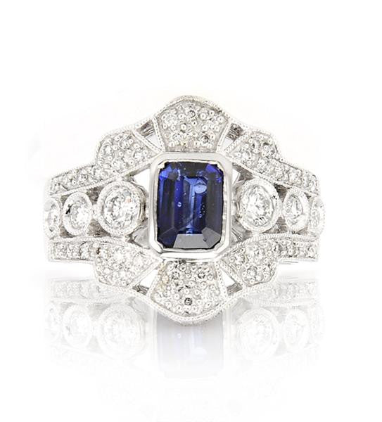 "ENGR01320" Sapphire Diamond Fashion Ring In 18k White Gold
