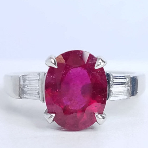 "ENGR01357" Three Stone Oval Ruby Diamond Ring