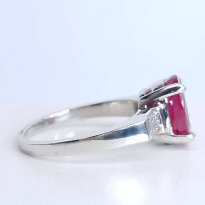 "ENGR01357" Three Stone Oval Ruby Diamond Ring