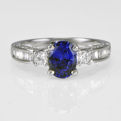 "ENGR01399" Ladies Diamond And Sapphire Ringin 18K White Gold