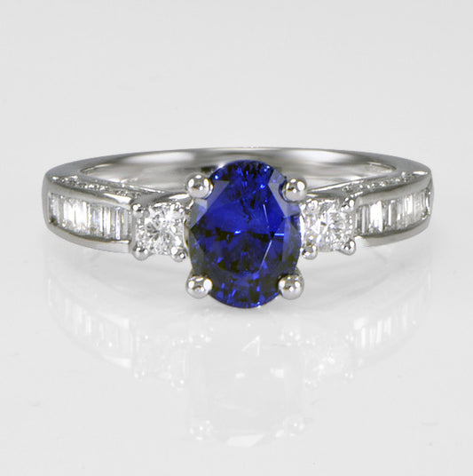 "ENGR01399" Ladies Diamond And Sapphire Ringin 18K White Gold