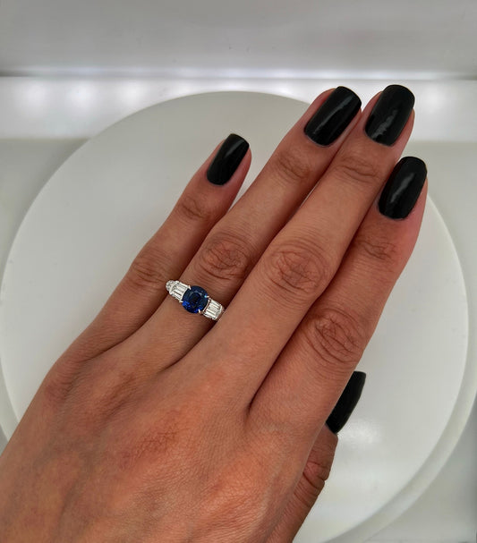 2.31 Total Carat Sapphire Diamond Engagement Ring