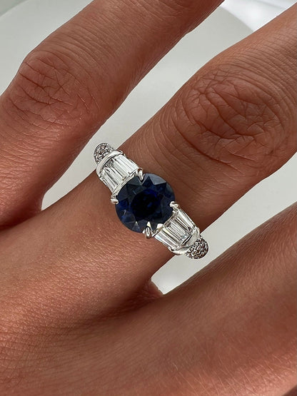 2.31 Total Carat Sapphire Diamond Engagement Ring