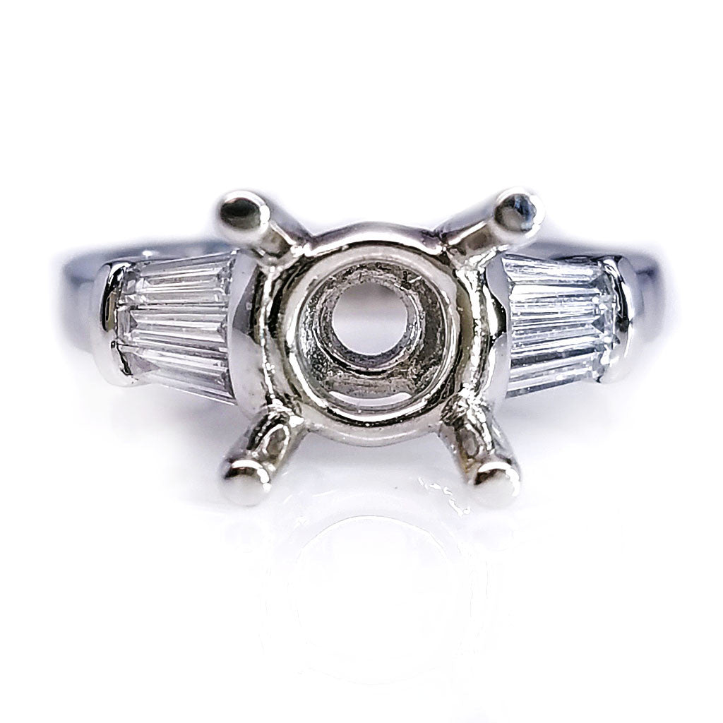 "ENGR01488 " 18K White Gold Baguette Cut Solitaire Diamond Engagement Ring Setting