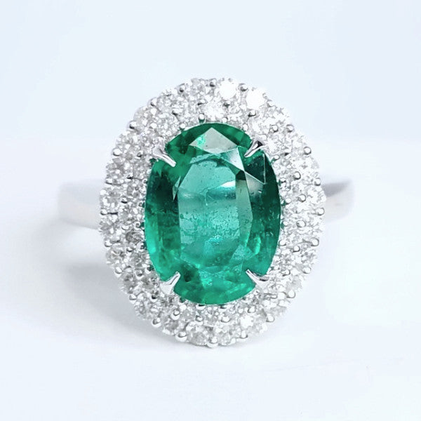 "ENGR01515" Oval Green Emerald Diamond Ring