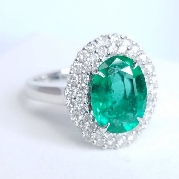 "ENGR01515" Oval Green Emerald Diamond Ring