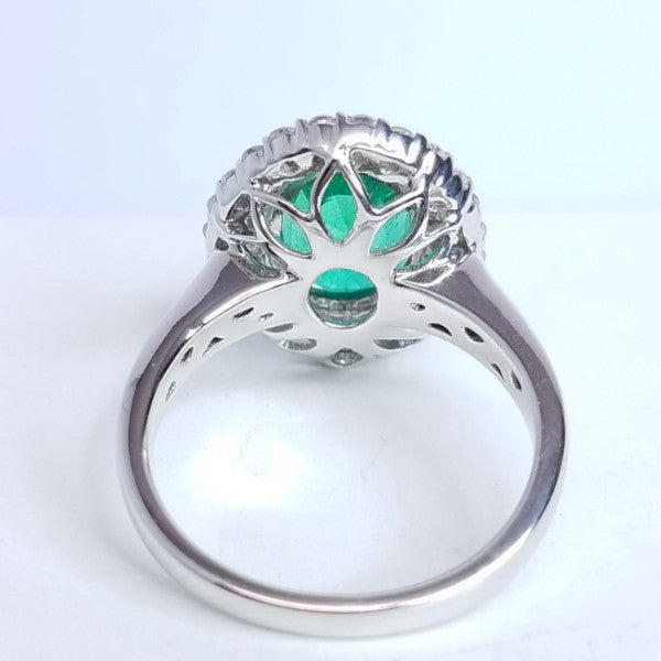 "ENGR01515" Oval Green Emerald Diamond Ring