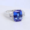 5.12 Total Carat Three Stone Blue Tanzanite-Diamond Ring