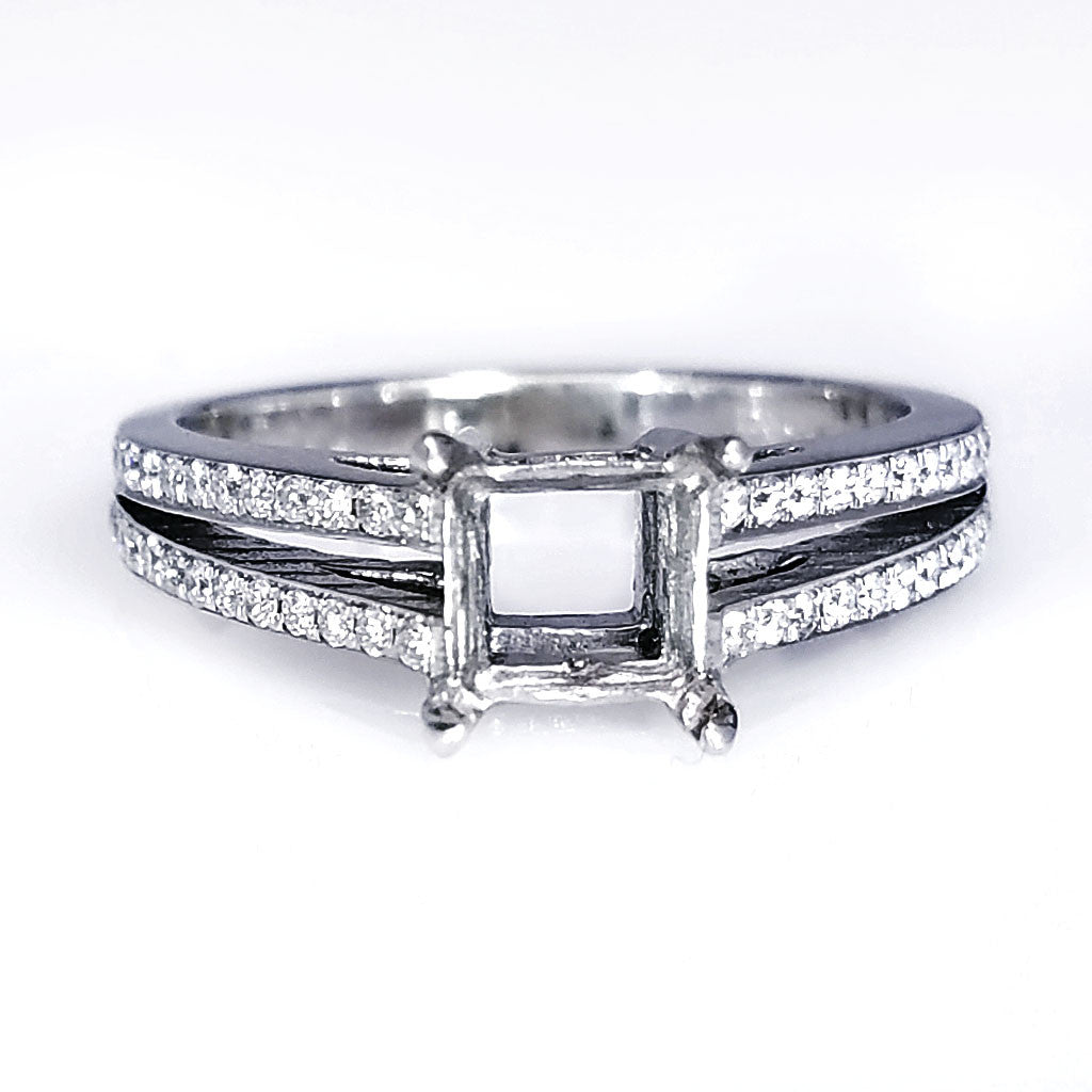 "ENGR01543" 14K White Gold Split Diamond Engagement Ring Setting