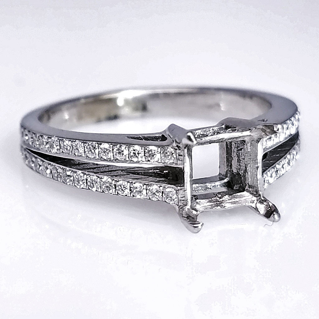 "ENGR01543" 14K White Gold Split Diamond Engagement Ring Setting